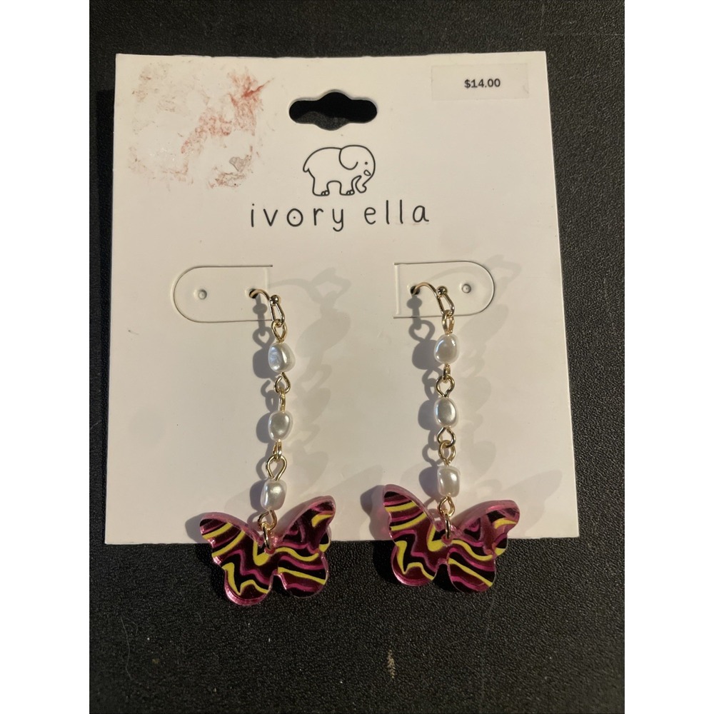 Ivory Ella New Butterfly Pearl Drop Dangle Earrings Goldtone Trendy Girl Girls